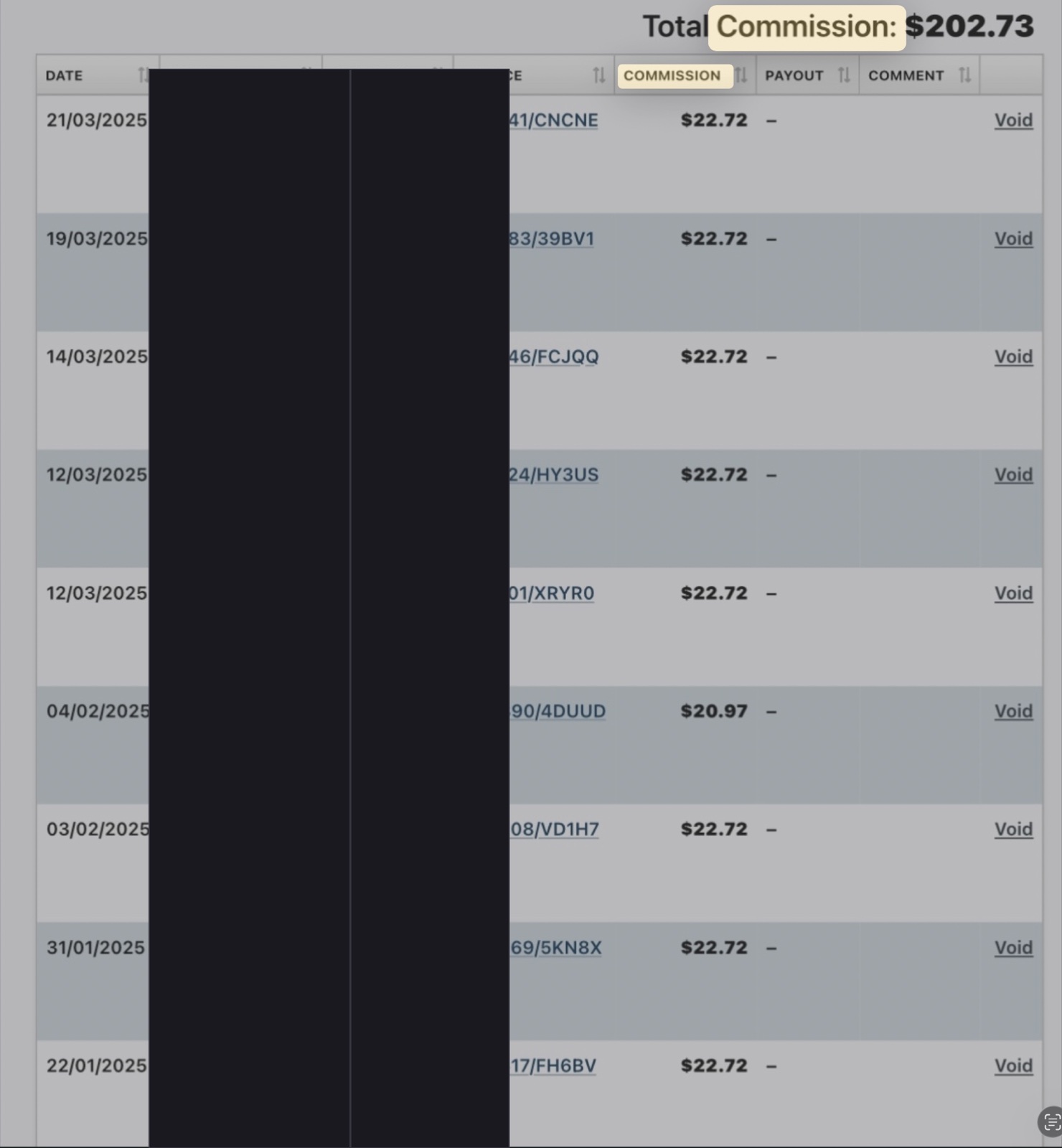 Affiliate commission ledger