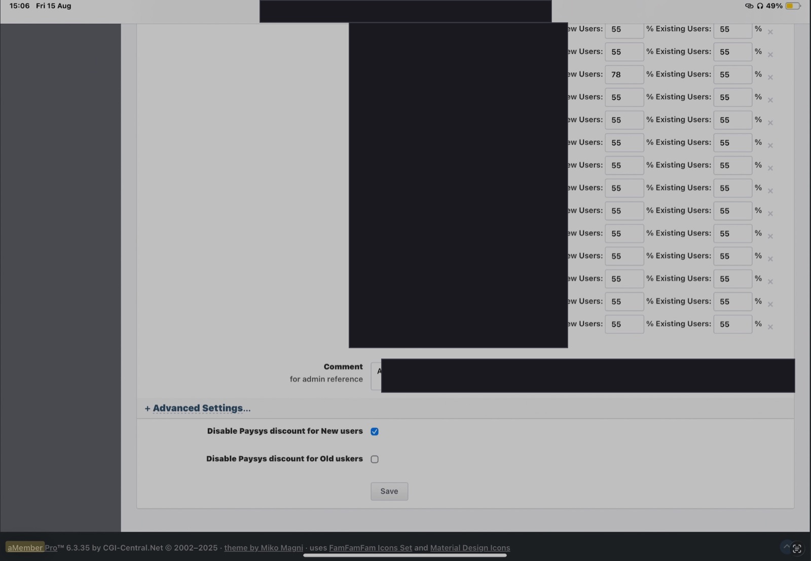 Backend admin discount rules